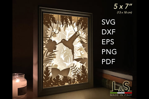 Hummingbird Shadow Box Svg | 3D Light Box Template 3D Paper Lights & Silhouettes 