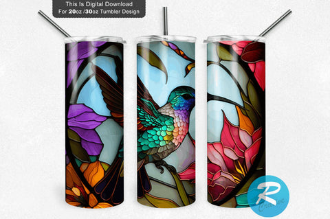 Hummingbird Stained Glass Colors 20 oz / 30 oz Tumbler PNG Sublimation Regulrcrative 