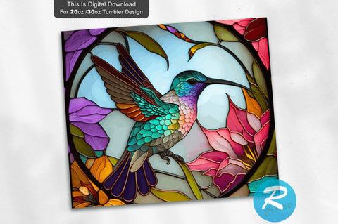 Hummingbird Stained Glass Colors 20 oz / 30 oz Tumbler PNG Sublimation Regulrcrative 
