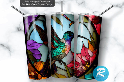 Hummingbird Stained Glass Colors 20 oz / 30 oz Tumbler PNG Sublimation Regulrcrative 