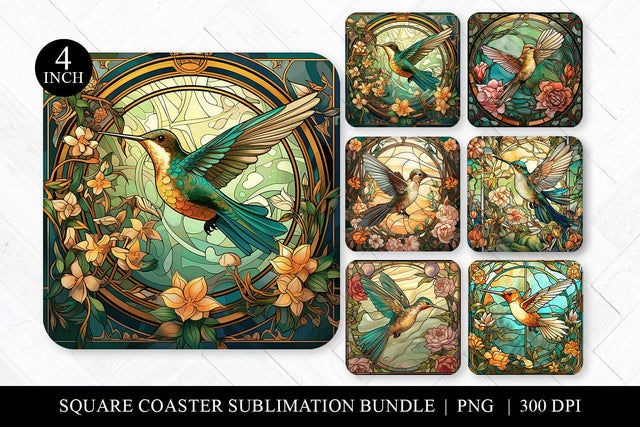 Hummingbird Stained Glass Square Coaster Sublimation Bundle Sublimation BijouBay 