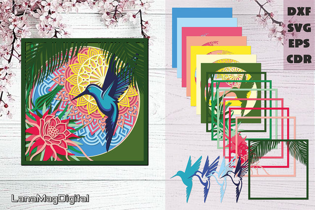 Hummingbird svg, Layered papercut, Layered mandala svg, 3d mandala 3D Paper LanaMagDigital 