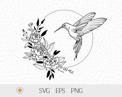 Hummingbird svg, Wreath with peony, Flying bird png SVG Pretty Meerkat 