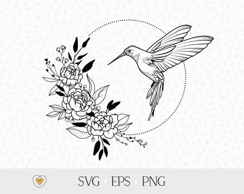 Hummingbird svg, Wreath with peony, Flying bird png SVG Pretty Meerkat 