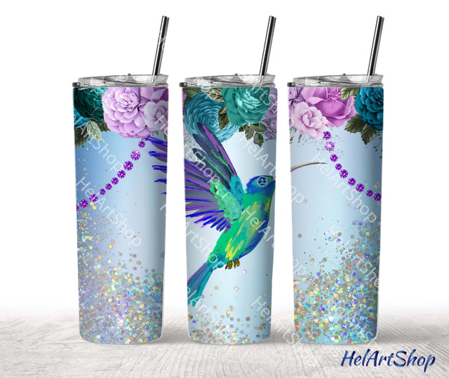 Hummingbird Tumbler PNG, Glitter SKINNY TUMBLER Png Sublimation _HelArtShop_ 