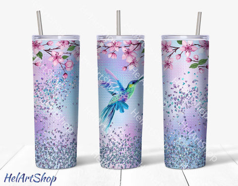 Hummingbird Tumbler PNG, Glitter SKINNY TUMBLER Png Sublimation _HelArtShop_ 