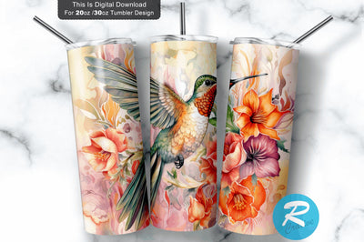 Hummingbird Watercolor Flowering 20 oz / 30 oz Tumbler PNG Sublimation Regulrcrative 