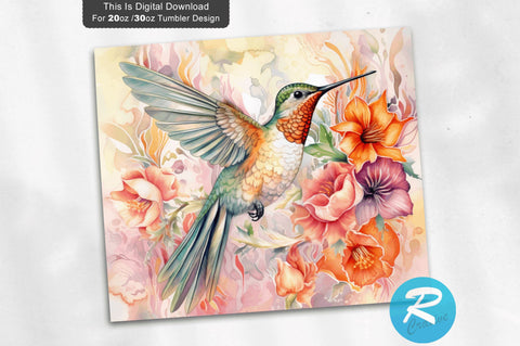 Hummingbird Watercolor Flowering 20 oz / 30 oz Tumbler PNG Sublimation Regulrcrative 