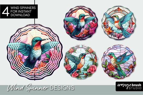 Hummingbird Wind Spinner Sublimation Designs Stained Glass Sublimation OrangeBrushStudio 