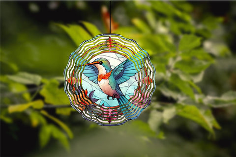 Hummingbird Wind Spinner Sublimation Designs Stained Glass Sublimation OrangeBrushStudio 