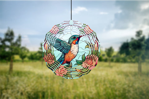 Hummingbird Wind Spinner Sublimation Designs Stained Glass Sublimation OrangeBrushStudio 