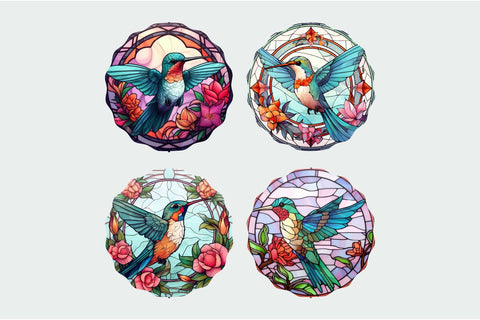 Hummingbird Wind Spinner Sublimation Designs Stained Glass Sublimation OrangeBrushStudio 
