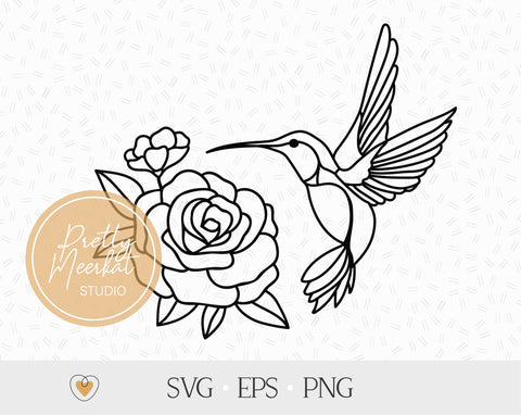 Hummingbird with flower svg, Flying bird png, Garden cut file SVG Pretty Meerkat 
