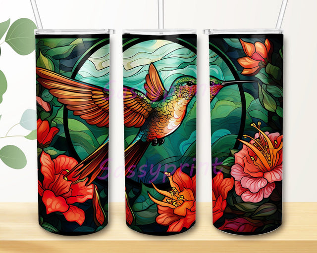 Hummingbird With Flowers 20oz Skinny Tumbler Png, Hummingbird Flowers Tumbler, Colorful Hummingbird Floral Tumbler, Hummingbirds Tropical Flowers Tumbler Sublimation sassyprint 