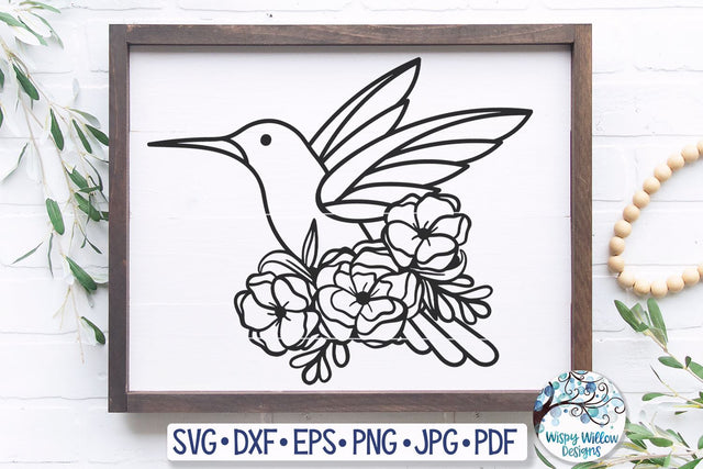 Hummingbird with Flowers SVG SVG Wispy Willow Designs 