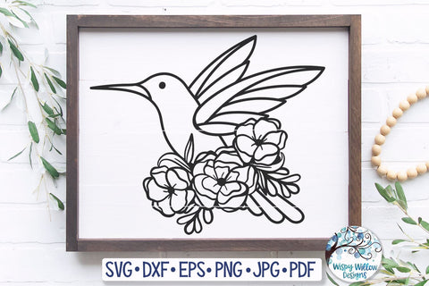 Hummingbird with Flowers SVG SVG Wispy Willow Designs 