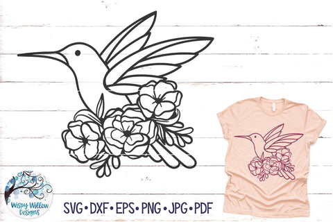 Hummingbird with Flowers SVG SVG Wispy Willow Designs 