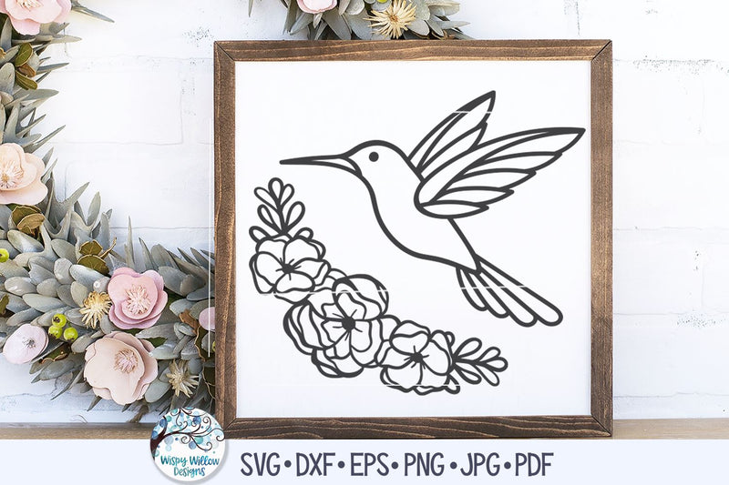 Hummingbird with Flowers SVG SVG Wispy Willow Designs 