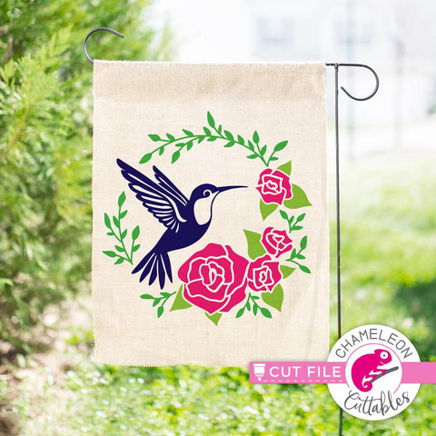 Hummingbird with Roses - circle - Summer - Spring - Shirt Design - Garden Flag File SVG Chameleon Cuttables 