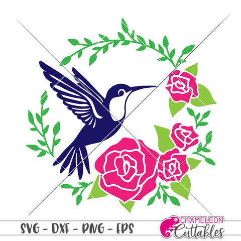 Hummingbird with Roses - circle - Summer - Spring - Shirt Design - Garden Flag File SVG Chameleon Cuttables 