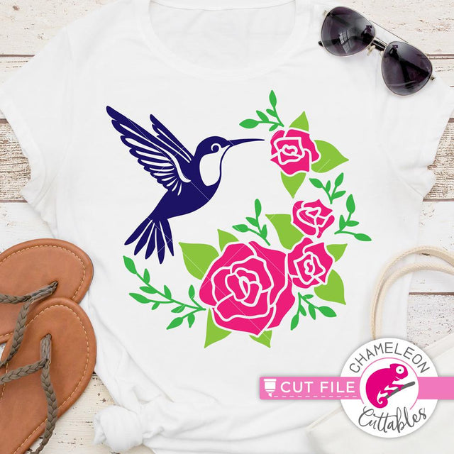Hummingbird with Roses - Half circle - Summer - Spring - Shirt Design - Garden Flag File - SVG SVG Chameleon Cuttables 