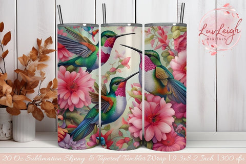 Hummingbirds Floral Tumbler wrap Sublimation Luvleigh Digitals 