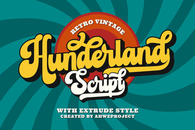 Hunderland - Bold Retro Script Display Font ahweproject 