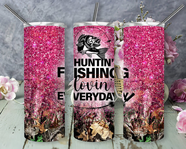 Huntin Fishing Lovin Everyday Tumbler Png, Fisherman 20oz Skinny Tumbler, Fishing Glitter Tumbler Wrap, Hunter Gift, Fishing Sublimation Design, Digital Download Sublimation DesignSVG 