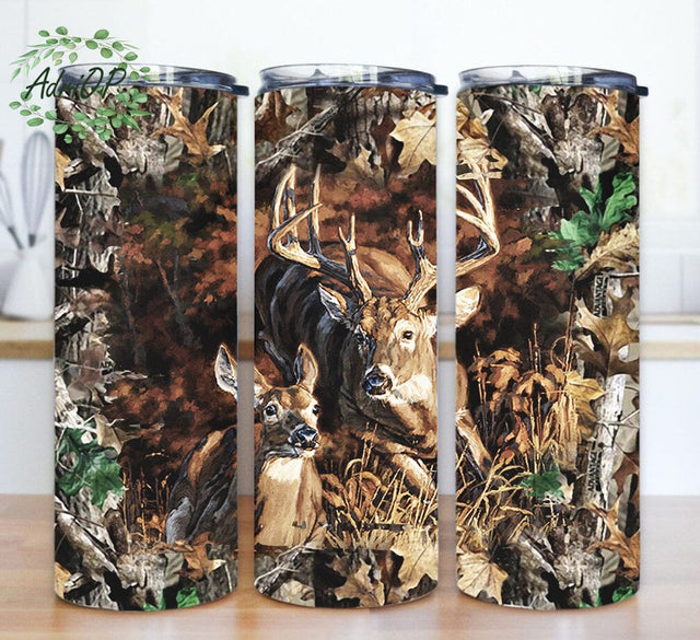 Hunting Deer In Forest Tumbler Png, Deer 20oz Skinny Tumbler, Hunting Camo Tumbler Wrap, Deer Sublimation Design, Hunter Gift, Instant Download Sublimation AdriOP 