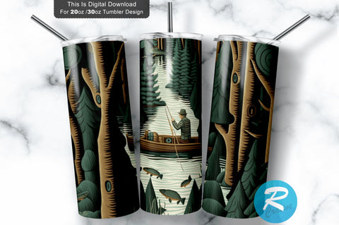 Hunting Fishing Boat Forest 20 oz / 30 oz Tumbler PNG Sublimation Regulrcrative 