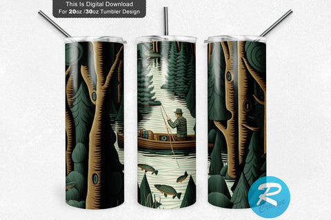 Hunting Fishing Boat Forest 20 oz / 30 oz Tumbler PNG Sublimation Regulrcrative 