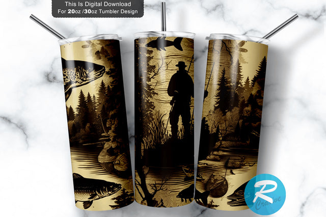 Hunting Fishing Man Forest 20 oz / 30 oz Tumbler PNG Sublimation Regulrcrative 