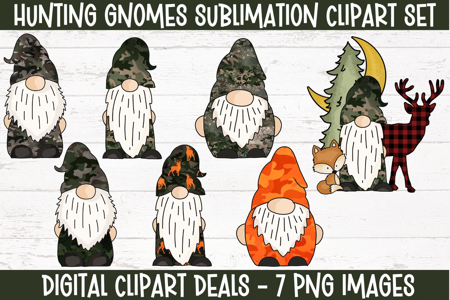 Hunting Gnomes Sublimation Clipart Set - Hunting Clipart - Gnome ...