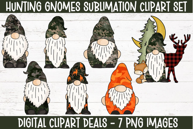 Hunting Gnomes Sublimation Clipart Set - Hunting Clipart - Gnome Clipart Sublimation Digital Clipart Deals 