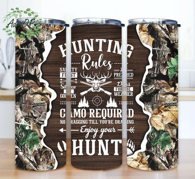Hunting Rules Camo Hunt Glitter 20 oz Skinny Tumbler Sublimation Design Download PNG Sublimation AdriOP 