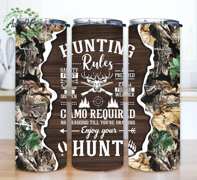 Hunting Rules Camo Hunt Glitter 20 oz Skinny Tumbler Sublimation Design Download PNG Sublimation AdriOP 
