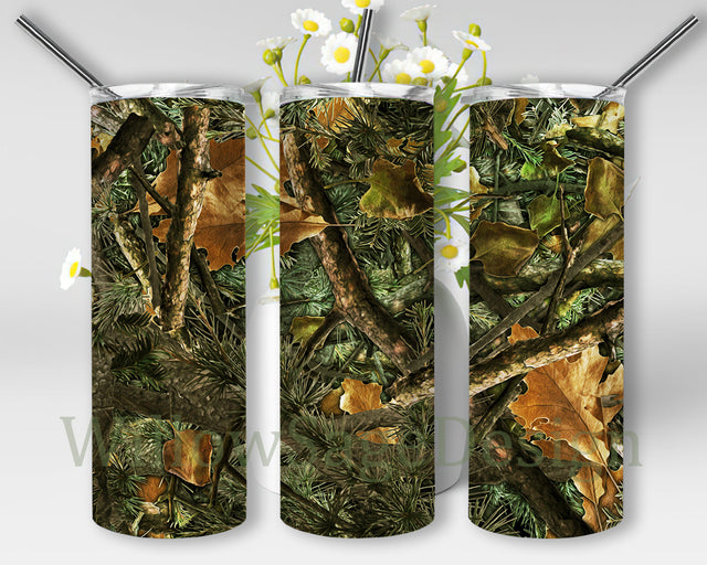 Hunting Rustic Camo Full Tumbler Wrap, Rustic Camo 20oz Skinny Tumbler, Camo Tree Branch And Leaf Skinny Wrap, Hunting Design Png, Camo Sublimation Design, Instant Download Sublimation WillowSageDesign 