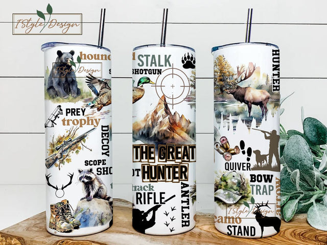 Hunting Season 20 oz Skinny Tumbler Sublimation Design Digital Download PNG Instant DIGITAL ONLY, Deer Elk Bear Hunter Tumbler PNG Sublimation iStyleDesign 