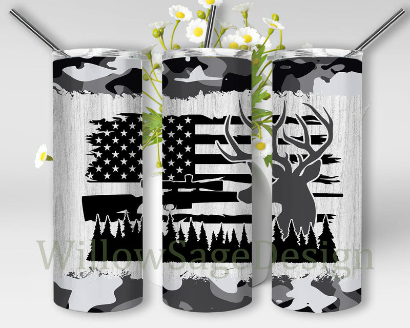 Hunting Season 20oz Skinny Tumbler, Deer Hunting Camo Hunt Tumbler Png ...