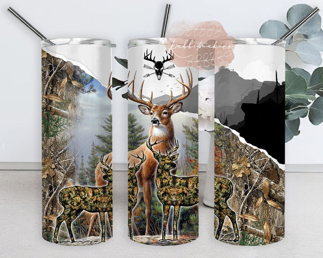 Hunting Season 20oz Skinny Tumbler, Deer Hunting Camouflage Tumbler Png, Deer In Forest Sublimation Design, Deer Tumbler Template, Instant Download Sublimation Rabbitmakies 