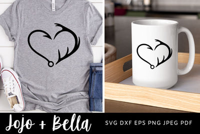 Hunting Svg, Fishing Svg, Fish Hook Svg, Antler Svg, Heart svg, Dad Svg, Svg files for Cricut, Silhouette Files SVG Jojo&Bella 