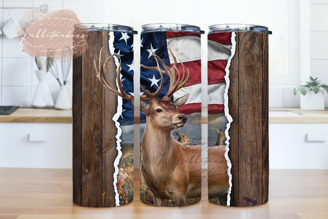 Hunting With Wood And USA Flag Background 20oz Skinny Tumbler Sublimation Designs Sublimation Rabbitmakies 