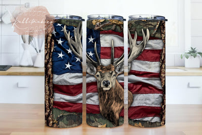Hunting With Wood And USA Flag Background 20oz Skinny Tumbler Sublimation Designs Sublimation Rabbitmakies 
