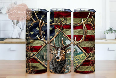Hunting With Wood And USA Flag Background 20oz Skinny Tumbler Sublimation Designs Sublimation Rabbitmakies 
