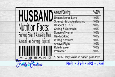Husband Nutrition Label SVG Family Creations 