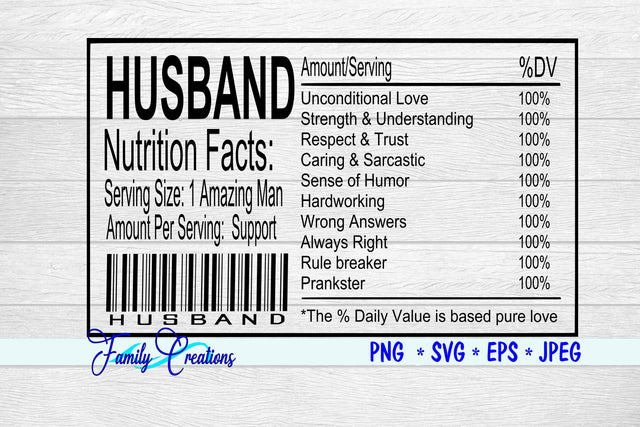 Husband Nutrition Label SVG Family Creations 