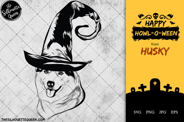 Husky dog svg portrait clipart vector graphic art Witch hat Halloween dog Cricut cut file cuttable design SVG Loveleen Kaur 
