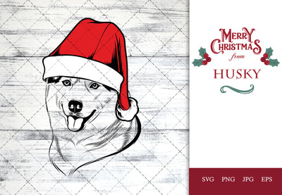 Husky dog svg portrait clipart vector graphic art Xmas hat Christmas dog Cricut cut file cuttable design SVG Loveleen Kaur 