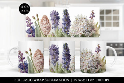 Hyacinth Mug Sublimation Design - Watercolor Floral Mug Wrap Sublimation BijouBay 