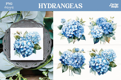 Hydrangeas Clipart PNG | Watercolor Flowers PNG Sublimation Carla C Designs 